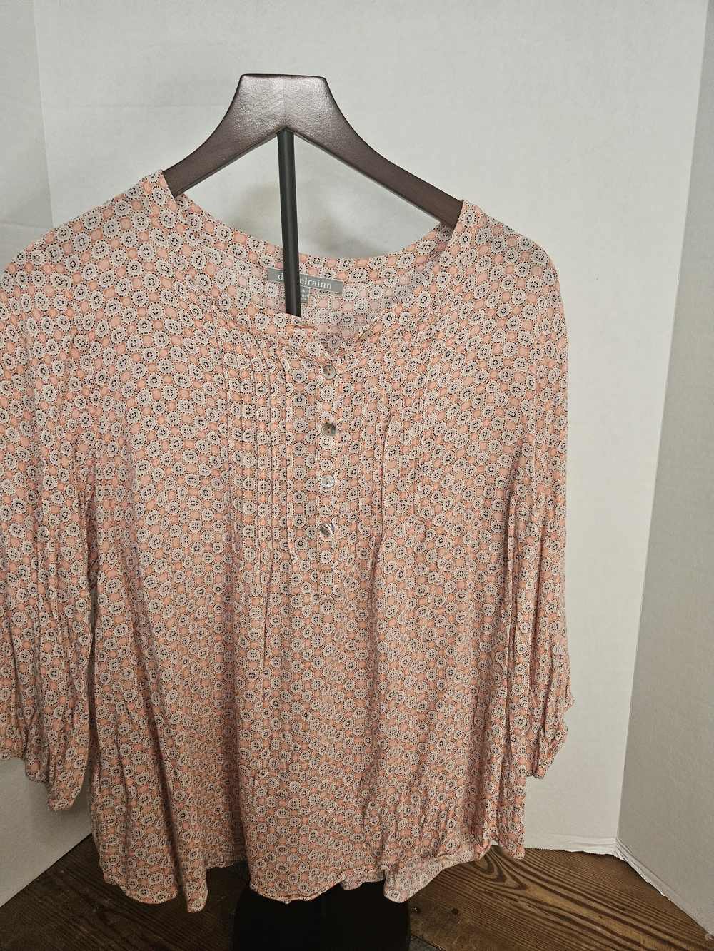 Daniel Rainn Peach Floral Printed Peasant Tunic